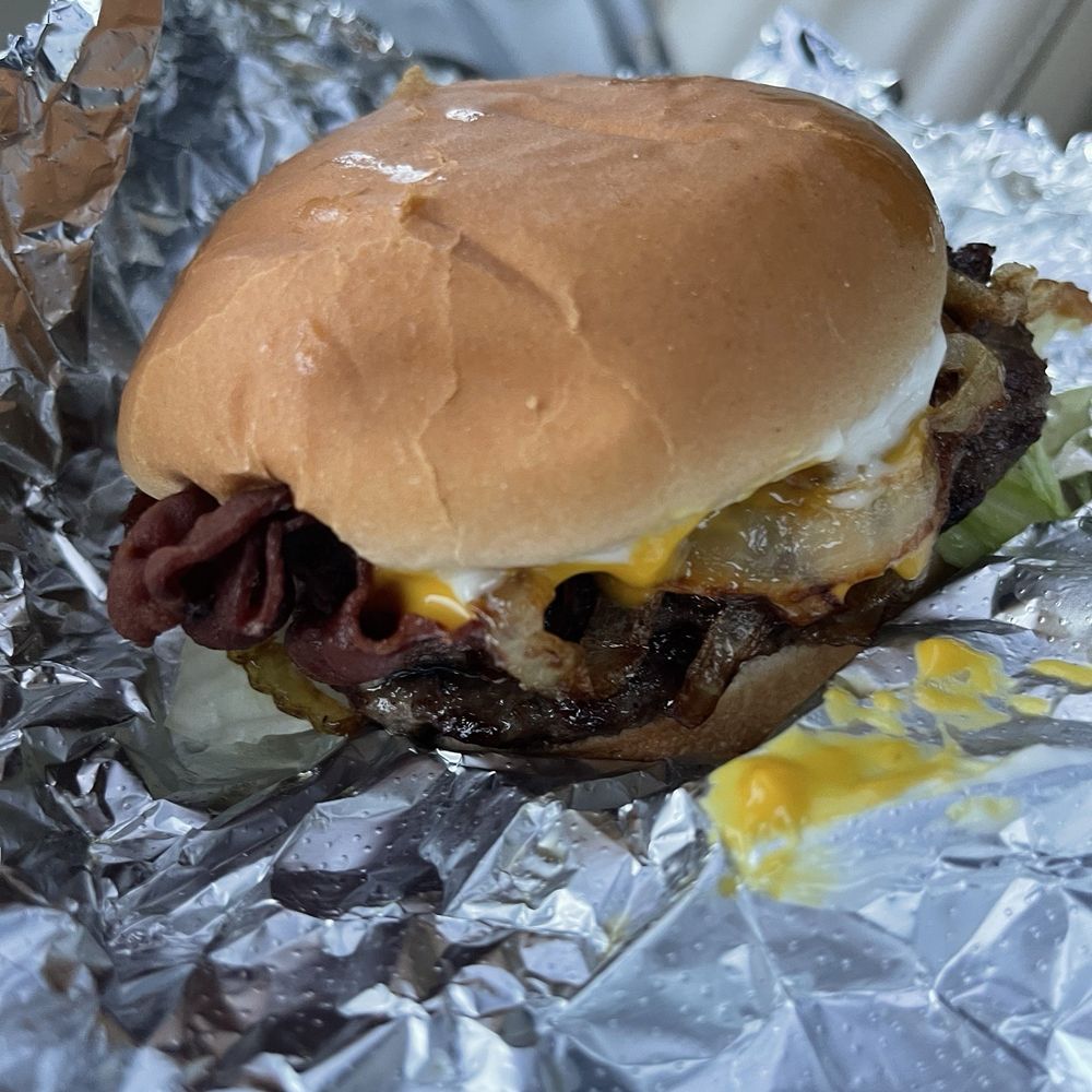 Cook Out - Big Double burger $3.99 and added "Cheesy Style" Only .99 cents extra. Worth it! Requested bacon well done crispy. - Burgers Near Me - Williamsburg, Virginia