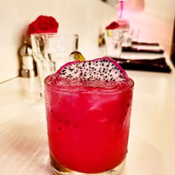 Tarla Mediterranean Bar + Grill - PINK DRAGON!! 
Made with Suover Rum,
Dragon Fruit, Passion Fruit Syrup, Mint, Lime, and Orange Bitters!!