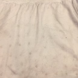 My white skirt came out dirtier than when it went in. See the dark pattern of circles? That's from the washer. This is washer #19. My white skirt came out dirtier than when it went in. See the dark pattern of circles? That's from the washer. This is washer #19.