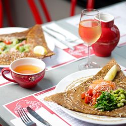Four Frogs Creperie Randwick - Oct Special poke galette. Smoked salmon, seaweed, edamame, baby spinach, cherry tomato, coconut chips & roasted sesame dressing