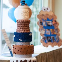 Sweet Tiers Cakery - Milk & Cookies featuring Cookie Monster 1st Birthday Cake and Candy and Dessert table