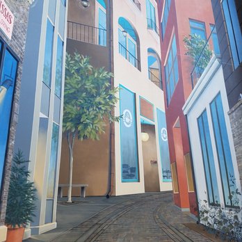 Fall Mural 4 - Though simply a flat wall, the artists have created the illusion of an alley - Public Art Near Me - Carmel, Indiana Fall Mural 4 - Though simply a flat wall, the artists have created the illusion of an alley - Public Art Near Me - Carmel, Indiana