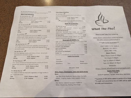 Menu photo 1 What The Pho! - Canyon Park Bothell, WA