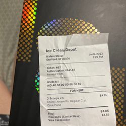 Ice Cream Depot - Receipt