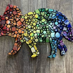 Copper Cat Studio - Rainbow dinosaur mosaic