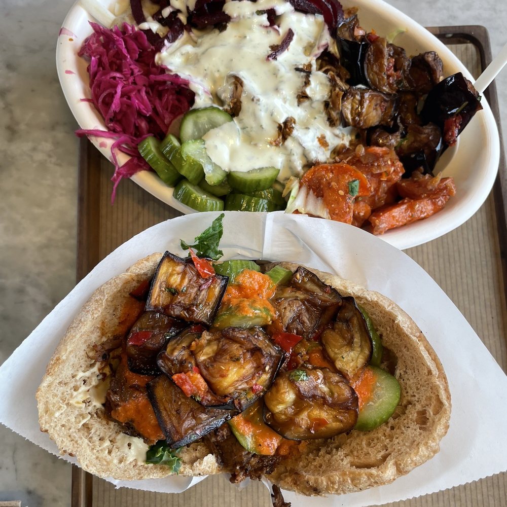 Brassica - Pita and salad base with brisket. - Mediterranean Near Me - Columbus, Ohio Brassica - Pita and salad base with brisket. - Mediterranean Near Me - Columbus, Ohio