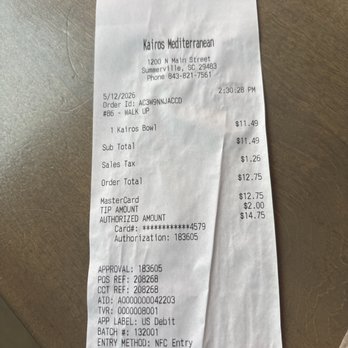 Kairos Mediterranean - Receipt - Mediterranean Near Me - Summerville, South Carolina Kairos Mediterranean - Receipt - Mediterranean Near Me - Summerville, South Carolina