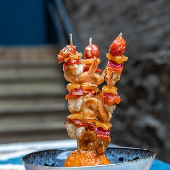 La Fonda - Shrimp Pinchos served with our serve passion-fruit sauce. - Latin American Near Me - New York, New York La Fonda - Shrimp Pinchos served with our serve passion-fruit sauce. - Latin American Near Me - New York, New York