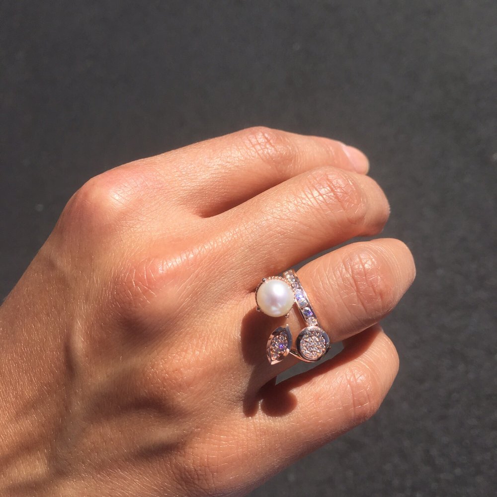 My wife's rings - Rose Gold Pearl ring and wedding band My wife's rings - Rose Gold Pearl ring and wedding band