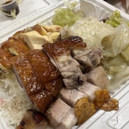 Three meat combination: Roasted duck, soy sauce chicken and roast pork belly