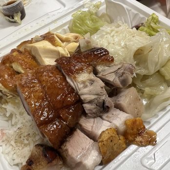 Chung Wang BBQ - Three meat combination: Roasted duck, soy sauce chicken and roast pork belly - Barbeque Near Me - Katy, Texas