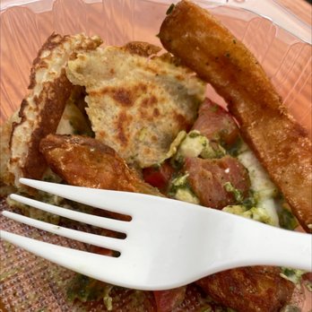 Crepevine Restaurants - A great chicken crepe- full of flavor - pest and tomato - New American Near Me - Mountain View, California