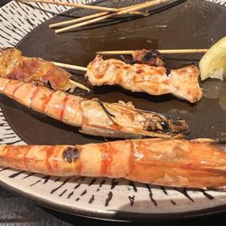 Shrimp and chicken skewer in kushiyaki combo