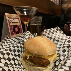 King Leroy - Veggie Chicken sandwich and a Manhattan