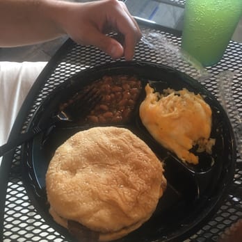 Moe's Original Bar B Que - Huge smoked burger, baked beans and hash brown casserole. Best burger I have EVER had! - Barbeque Near Me - Foley, Alabama
