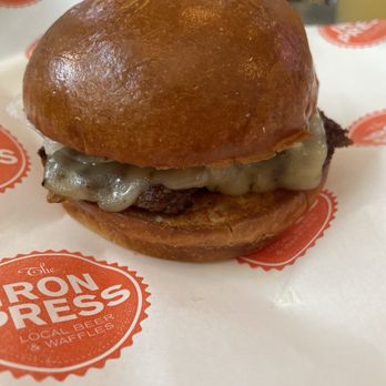 The Iron Press - Simple Smash Burger --added pepper jack and onions - Beer Bar Near Me - Anaheim, California The Iron Press - Simple Smash Burger --added pepper jack and onions - Beer Bar Near Me - Anaheim, California