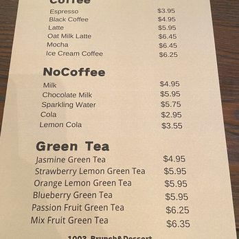 1003 Brunch & Dessert - Drink menu - Breakfast & Brunch Near Me - Burnaby, British Columbia