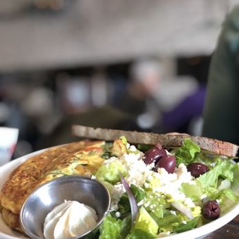 Over Easy Kitchen - a plate of salad and a sandwich - Breakfast & Brunch Near Me - Marlboro, New Jersey