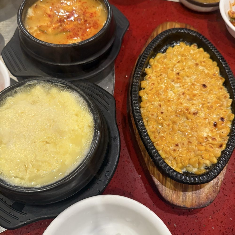 Mapo BBQ - Soy bean stew, egg soufflé, corn and cheese - Korean Near Me - Flushing, New York Mapo BBQ - Soy bean stew, egg soufflé, corn and cheese - Korean Near Me - Flushing, New York