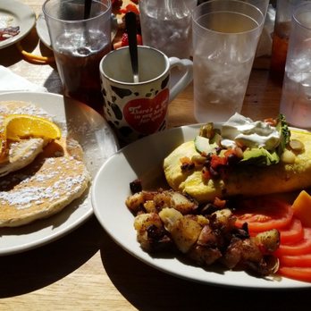 Bluegrass Grill - BYO Burrito, fresh fruit, home fries, sliced tomato, and double stack buttermilk pancakes. - Southern Near Me - Chattanooga, Tennessee