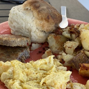 Mikes Galley - Look at the biscuit! LOOK AT IT!!! Homefries are yummy and superfood sausage patties. - Breakfast & Brunch Near Me - Daytona Beach Shores, Florida Mikes Galley - Look at the biscuit! LOOK AT IT!!! Homefries are yummy and superfood sausage patties. - Breakfast & Brunch Near Me - Daytona Beach Shores, Florida