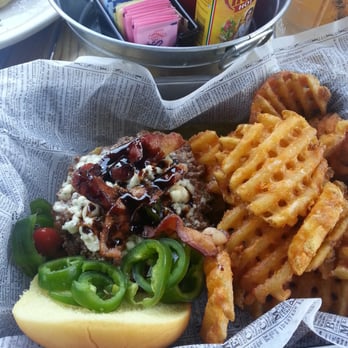 The Committed Pig - Triple B burger: Bleu cheese, balsamic and bacon. I added jalapeño peppers. Yummy - Breakfast & Brunch Near Me - Morristown, New Jersey The Committed Pig - Triple B burger: Bleu cheese, balsamic and bacon. I added jalapeño peppers. Yummy - Breakfast & Brunch Near Me - Morristown, New Jersey