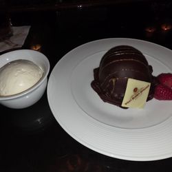 Ballard's in the Atrium - Chocolate Dome/ side of vanilla bean ice cream. FANTASTIC.