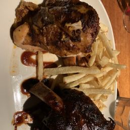 Rib and chicken with fries