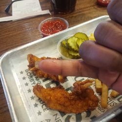 Chicken finger the size of your pinky