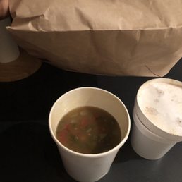 This is the soup. As watery as it is, they should have filled up the cup. Smh