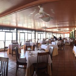 La Cova - Restaurante cubierto con ventanal y vistas al puerto deportivo; con ventiladores!