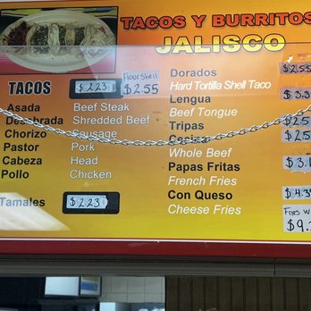 Tacos y Burritos Jalisco - 2022 Menu - Mexican Near Me - Aurora, Illinois Tacos y Burritos Jalisco - 2022 Menu - Mexican Near Me - Aurora, Illinois