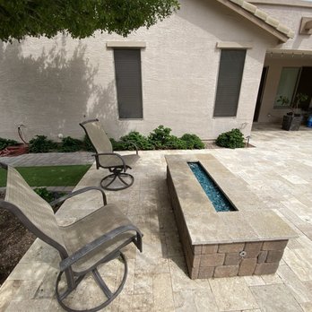 Valley View Landscaping - Glass fire pit, travertine, pavers - Landscaping Near Me - Chandler, Arizona Valley View Landscaping - Glass fire pit, travertine, pavers - Landscaping Near Me - Chandler, Arizona