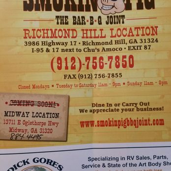 Smokin Pig - Info on the counter. - Barbeque Near Me - Midway, Georgia Smokin Pig - Info on the counter. - Barbeque Near Me - Midway, Georgia