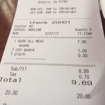 Fredy's Tacos - Although the menu says 5.49 they charge you 7.99 for the carne Asada burrito - Mexican Near Me - Ontario, California Fredy's Tacos - Although the menu says 5.49 they charge you 7.99 for the carne Asada burrito - Mexican Near Me - Ontario, California