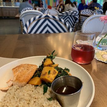 Flower Child - Salmon, brown rice, roasted butternut squash, Prosecco with Kombucha - New American Near Me - McLean, Virginia Flower Child - Salmon, brown rice, roasted butternut squash, Prosecco with Kombucha - New American Near Me - McLean, Virginia