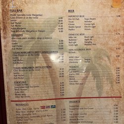 Yucatan Mexican Restaurant - Beverage menu