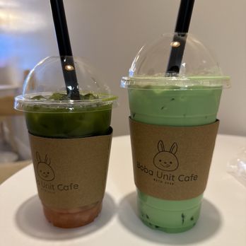 Boba Unit Cafe - Pandan Milk Tea and White Peach Matcha - Bubble Tea Near Me - Roseville, California