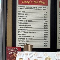 Jimmy's Hot Dogs - Menu. Half of it.