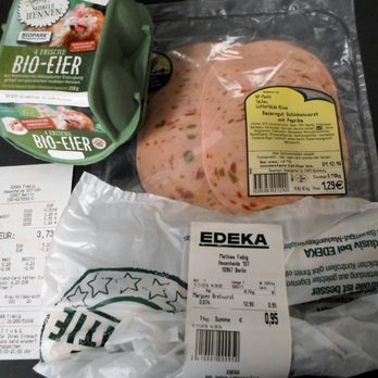 EDEKA Fiebig - Mitte des Monats: 4 Bio Eier € 1.99 / Belag € 1.29 / Merguez Bratwurst € 0.95 - Grocery Near Me - Berlin, BE