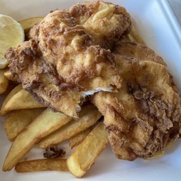 Uber crispy fish and chips--couldn't help but take a bite! Uber crispy fish and chips--couldn't help but take a bite!