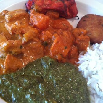 Amber Indian Restaurant - Chicken: tandoori, vindaloo, tikka masala. Palak paneer, potato pakora + side of basmati rice - Indian Near Me - Carmel, Indiana