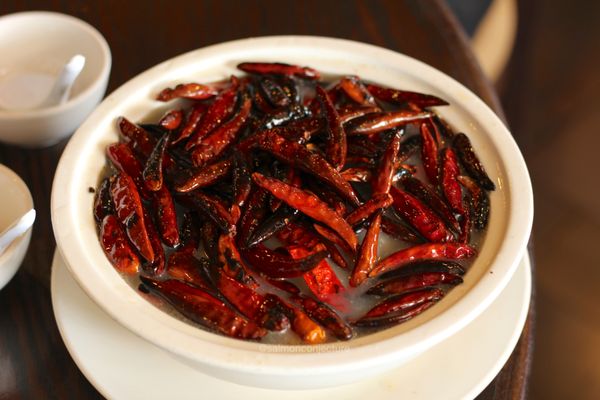 Photo of China Village - Albany, CA, US. West-style 1000 chili pepper fish fillet in chicken broth (川西泼辣鱼片) ($19.95) - broth is delicious, not spicy. Has mung bean noodles.