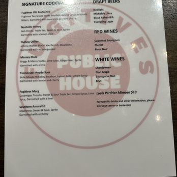 Fugitives Public House - a drink menu - New American Near Me - Nashville, Tennessee