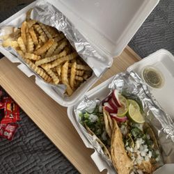 Tacos Los Plebes - 2 chicken tacos side fries