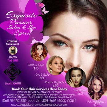 Exquisite Premier Salon and Spa - Limited Time Offer ~ First Visit Only
Use Code: Jenna20 - Hair Salons Near Me - Cypress, Texas Exquisite Premier Salon and Spa - Limited Time Offer ~ First Visit Only
Use Code: Jenna20 - Hair Salons Near Me - Cypress, Texas
