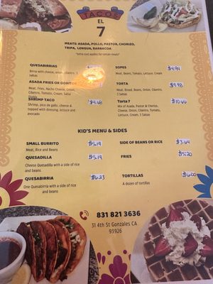 Menu photo 4 Tacos El Siete Gonzales, CA