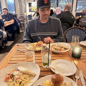The Black Whale - Lobster Fettuccini , Lobster Roll split to share, and my refreshing Nojito. - Seafood Near Me - New Bedford, Massachusetts