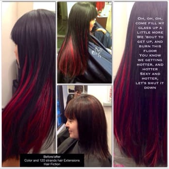 Hair Fiction - Before and after black/red extensions - Hair Salons Near Me - Mount Prospect, Illinois Hair Fiction - Before and after black/red extensions - Hair Salons Near Me - Mount Prospect, Illinois