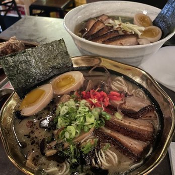 Kin Ramen - Front: Kin Ramen (added: egg). Back: Shoyu Ramen (added: extra egg, extra pork chasu). - Ramen Near Me - New York, New York Kin Ramen - Front: Kin Ramen (added: egg). Back: Shoyu Ramen (added: extra egg, extra pork chasu). - Ramen Near Me - New York, New York